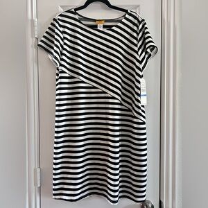 Ruby Rd. Black and White Diagonal Striped Mini Dress